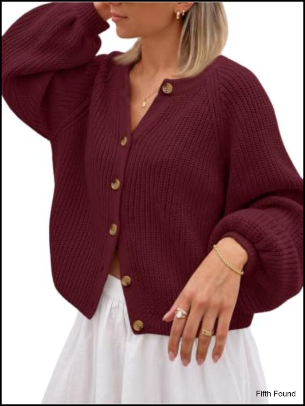 Chunky Knit Cardigan Sweater Cotton Blend Balloon Sleeve Fall Layer